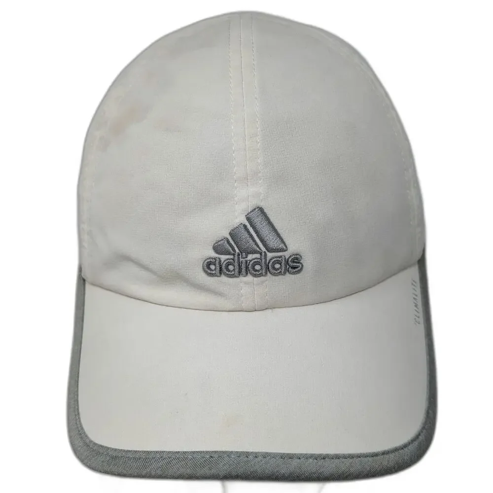 Adidas Baseball Cap White Gray One Size Climalite Strapback Curved Brim Hat